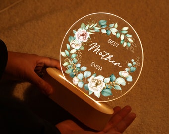 Mother's Day Gift, Personalized Birthday Flower Night Light, Custom Lamp, Unique Personalized with Letter, Personalised Gifts for Mum