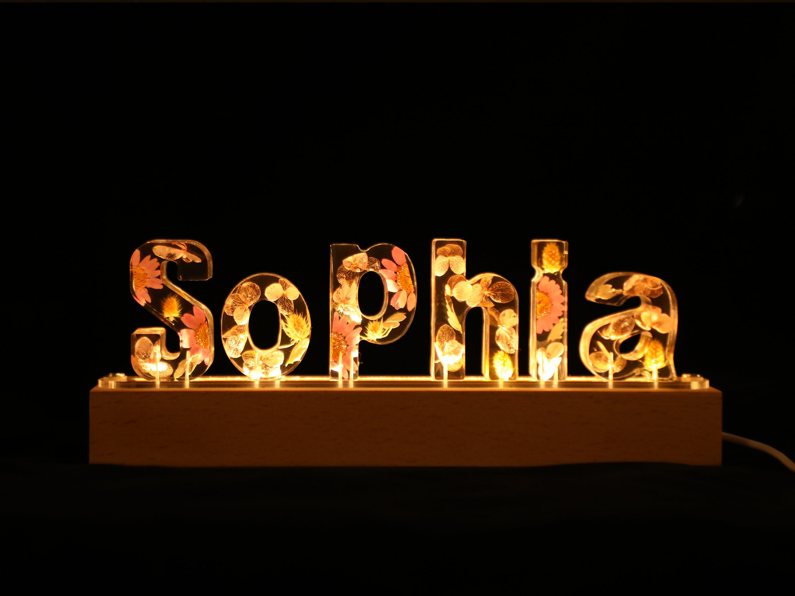 Personalisiertes Nachtlicht mit getrockneten Blumen, personalisierte Buchstabenlampe, personalisierte Nachtlampe mit Namen und getrocknetem Blumenharz, Einzigartiges Geschenk zur Heimdekoration, Geschenk für Mama