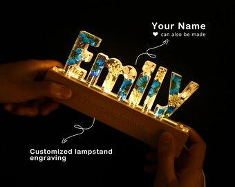 Luz nocturna de flores secas personalizada, lámpara de letras personalizada, lámpara de noche con nombre personalizado, regalo único de decoración del hogar, regalo para mamá, regalo del Día de la Madre