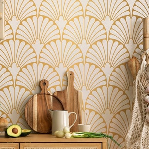 Art Deco Nouveau Wallpaper | Minimalistic Geometric Wall Mural | Retro Shells Self Adhesive