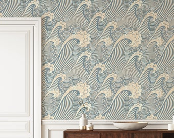 Waves Wallpaper, Ocean Wallpaper, Peel and Stick Wallpaper, Removable Wallpaper, Temporary Wallpaper