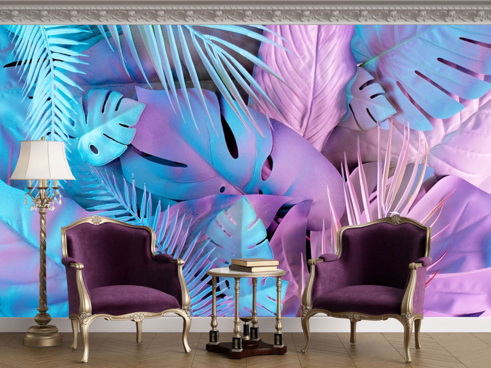 Tropical Leaf Wallpaper Pink Wallpaper Tropical Design Etsy