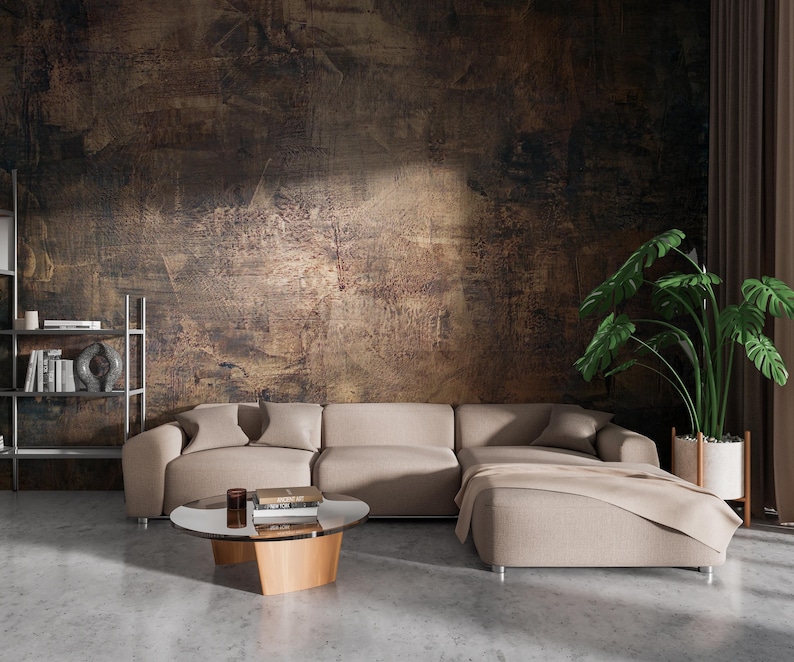 Heavy Textured Concrete Stone Wallpaper • Brown Marble Look Wall Mural ...