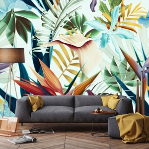 Tropical Wallpaper Floral Wallpaper Tropical Leaves Exotic - Etsy