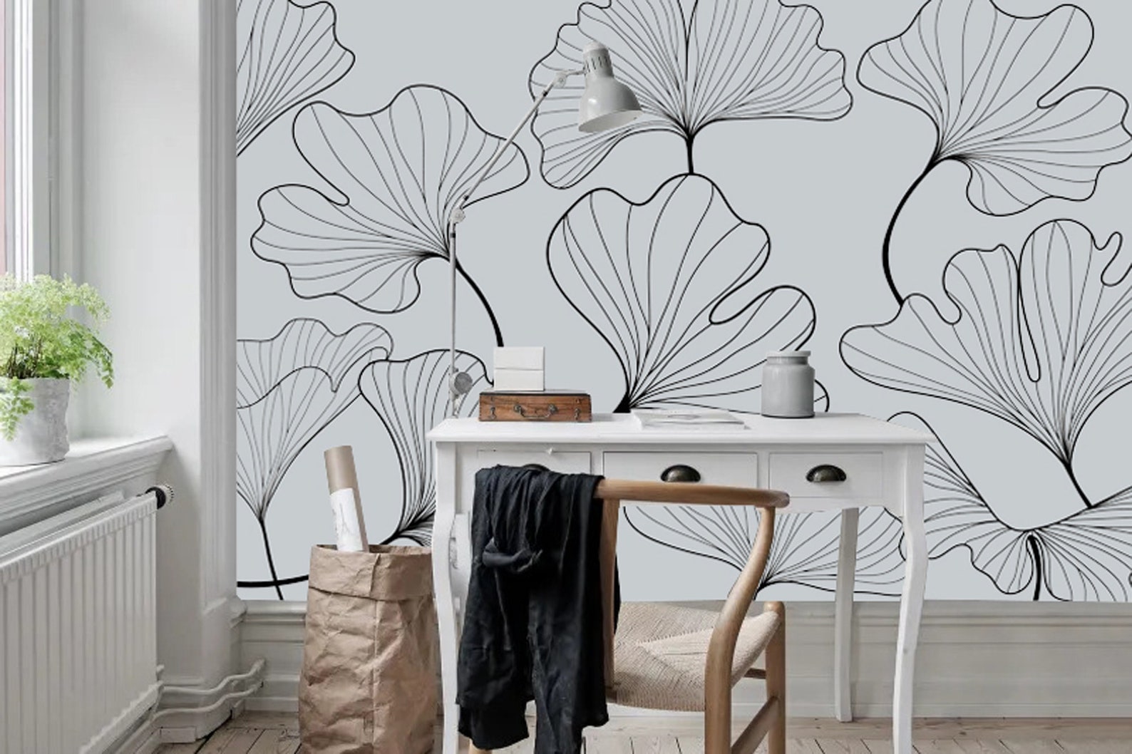 Leaf Wallpaper Modern Leaf Wallpaper Art Deco Wallpaper Etsy