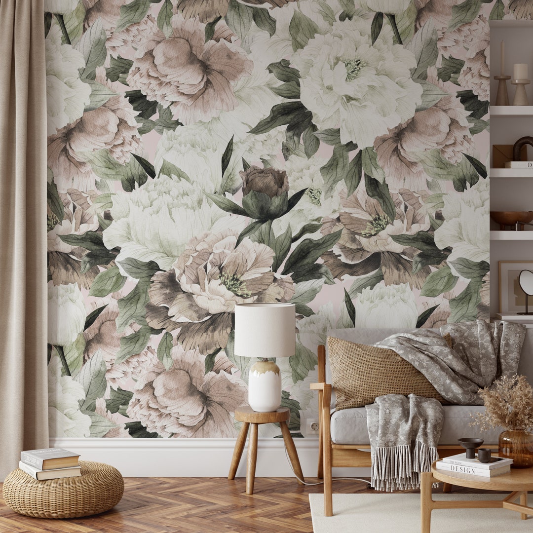 Pastel Peony Wallpaper Peel and Stick Watercolor Soft Floral Wall Mural ...