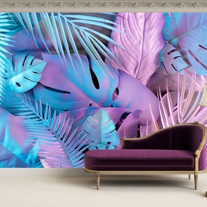 Tropical Leaf Wallpaper, Pink Wallpaper, Tropical design, tropical background