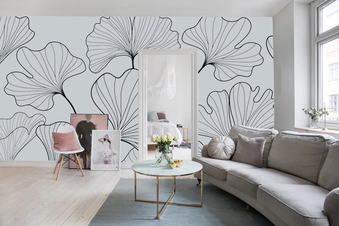Leaf Wallpaper Modern Leaf Wallpaper Art Deco Wallpaper Etsy