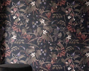 Moody Wildflower Wallpaper | Vintage Botanical Peel and Stick