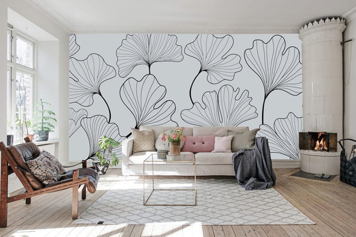 Leaf Wallpaper Modern Leaf Wallpaper Art Deco Wallpaper Etsy