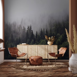 Foggy Forest Wallpaper, Peel and Stick, Removable Wallpaper, Temporary Wallpaper