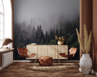 Foggy Forest Wallpaper, Peel and Stick, Removable Wallpaper, Temporary Wallpaper