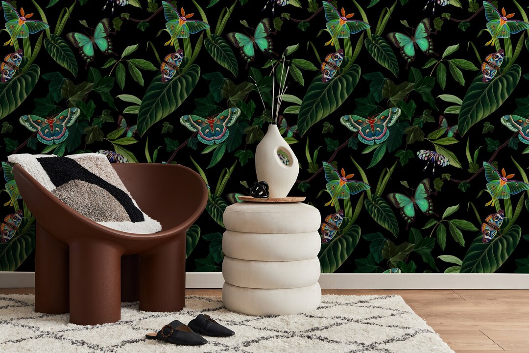 Tropical Forest, Exotic Butterflies and Moths, Realistic Botanical ...