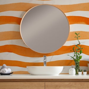 Orange stripe Wallpaper, Peel and Stick, Removable, Zebra Design
