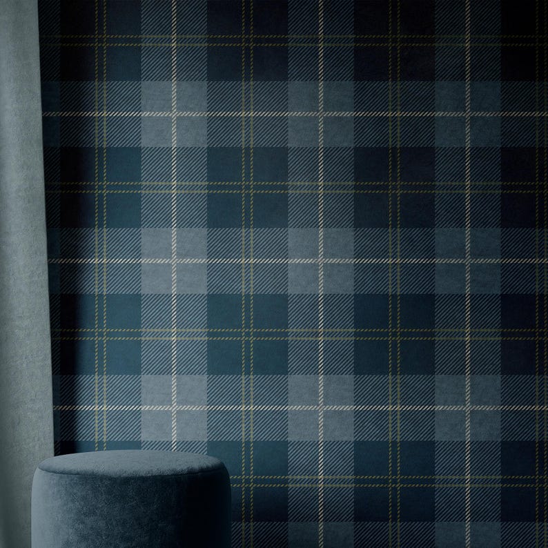 Blue Tartar Wallpaper | Heritage Plaid English Style Bedroom Bathroom ...