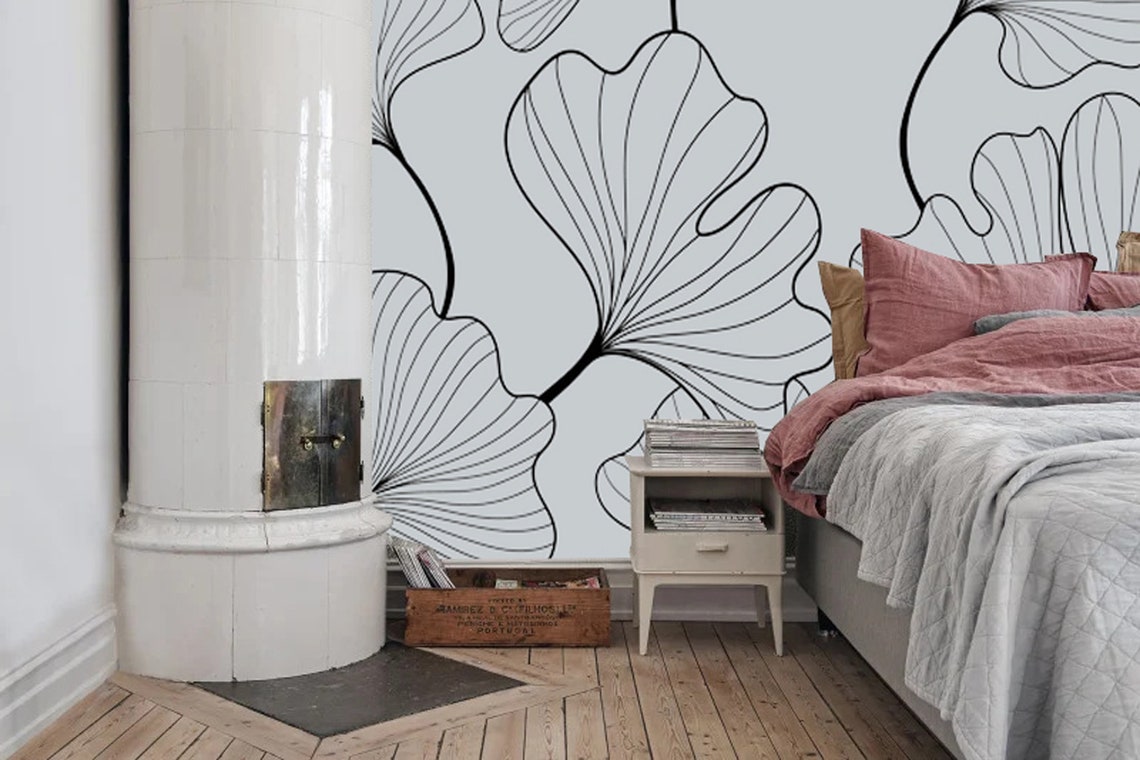 Leaf Wallpaper Modern Leaf Wallpaper Art Deco Wallpaper Etsy