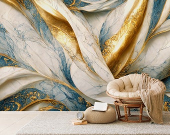 Gold and White Marble Wallpaper, Peel and Stick, Marble Removable,