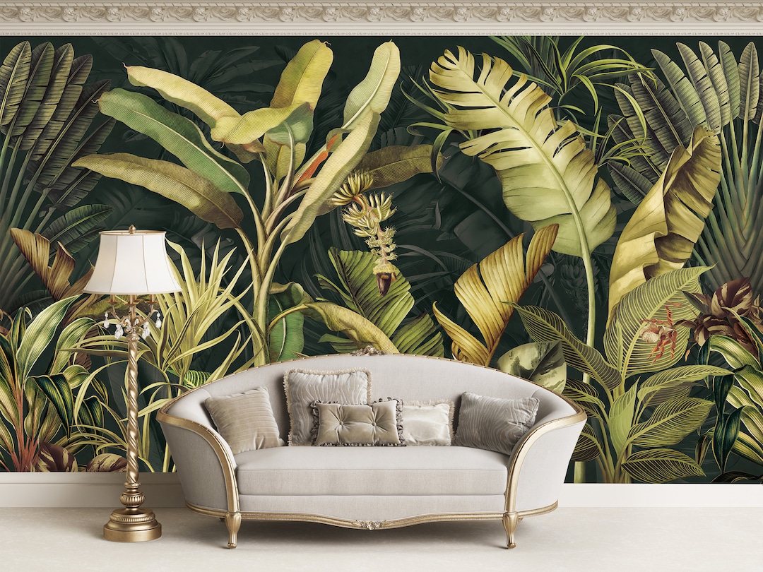 Vintage Tropical Wallpaper, Leaf Wallpaper Peel and Stick, Watercolor