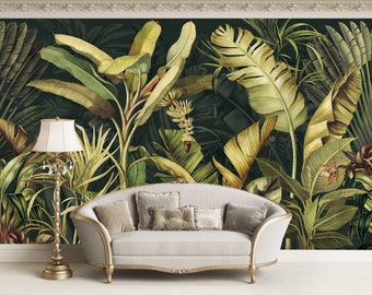 Vintage Tropical Leaf Wallpaper: Watercolor Peel and Stick Wall Mural