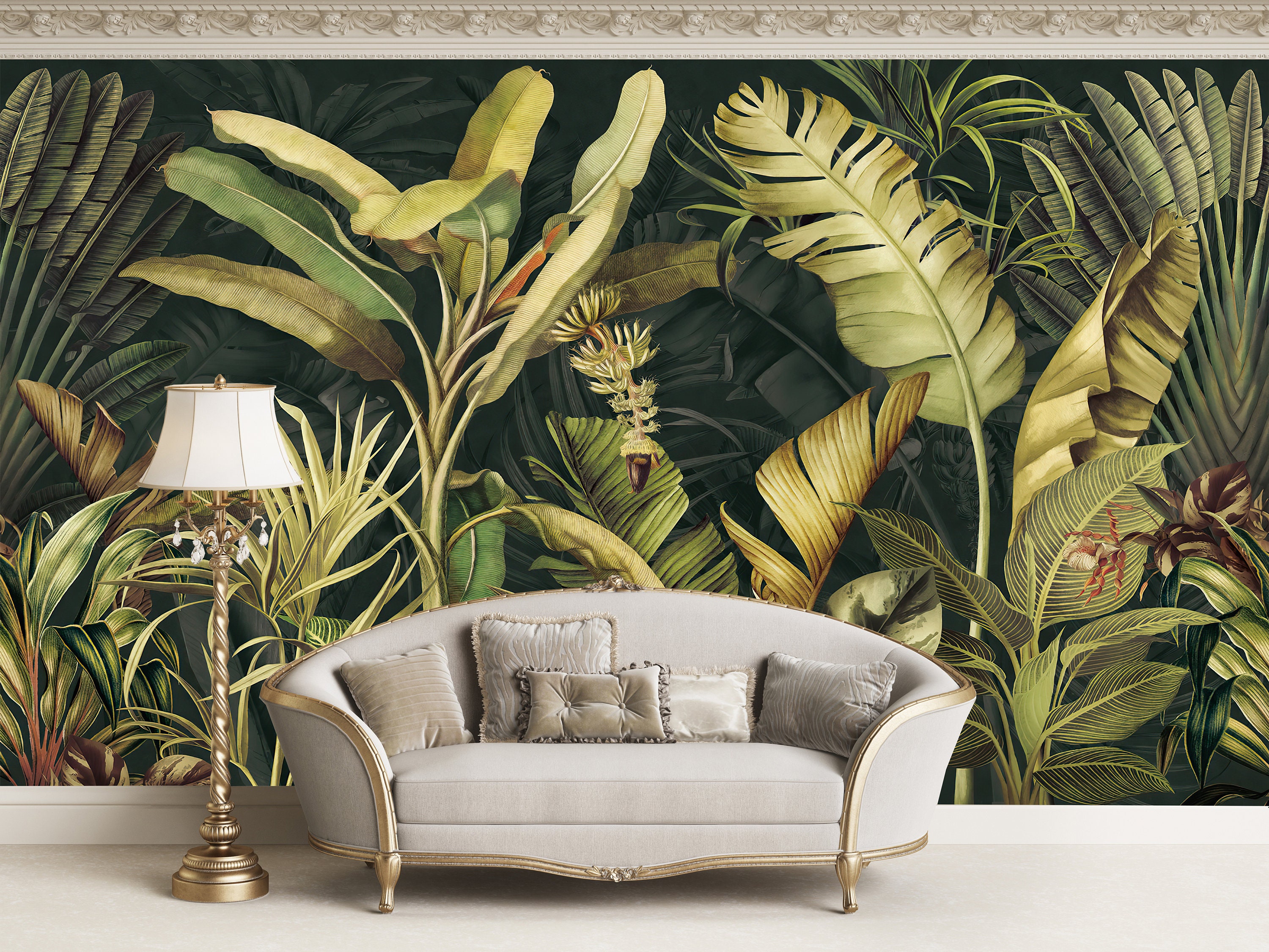 Vintage Tropical Wallpaper Leaf Wallpaper Peel and Stick Etsy