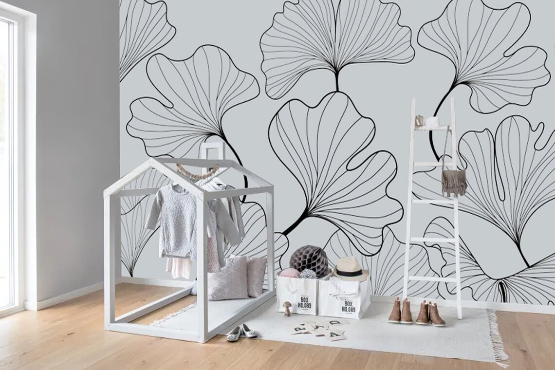 Leaf Wallpaper Modern Leaf Wallpaper Art Deco Wallpaper Etsy