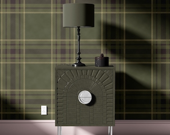 Moody Plaid Wallpaper | Olive Green, Dark Academia Style (Peel and Stick)