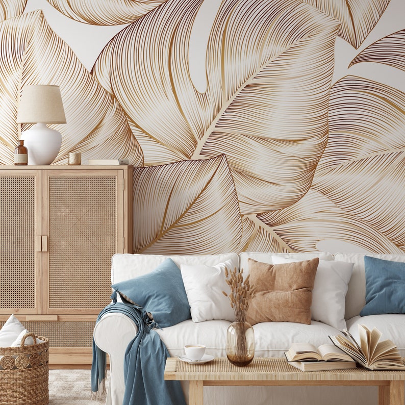 Tropical Leaf Wallpaper Peel and Stick Tropical Wall Mural Etsy