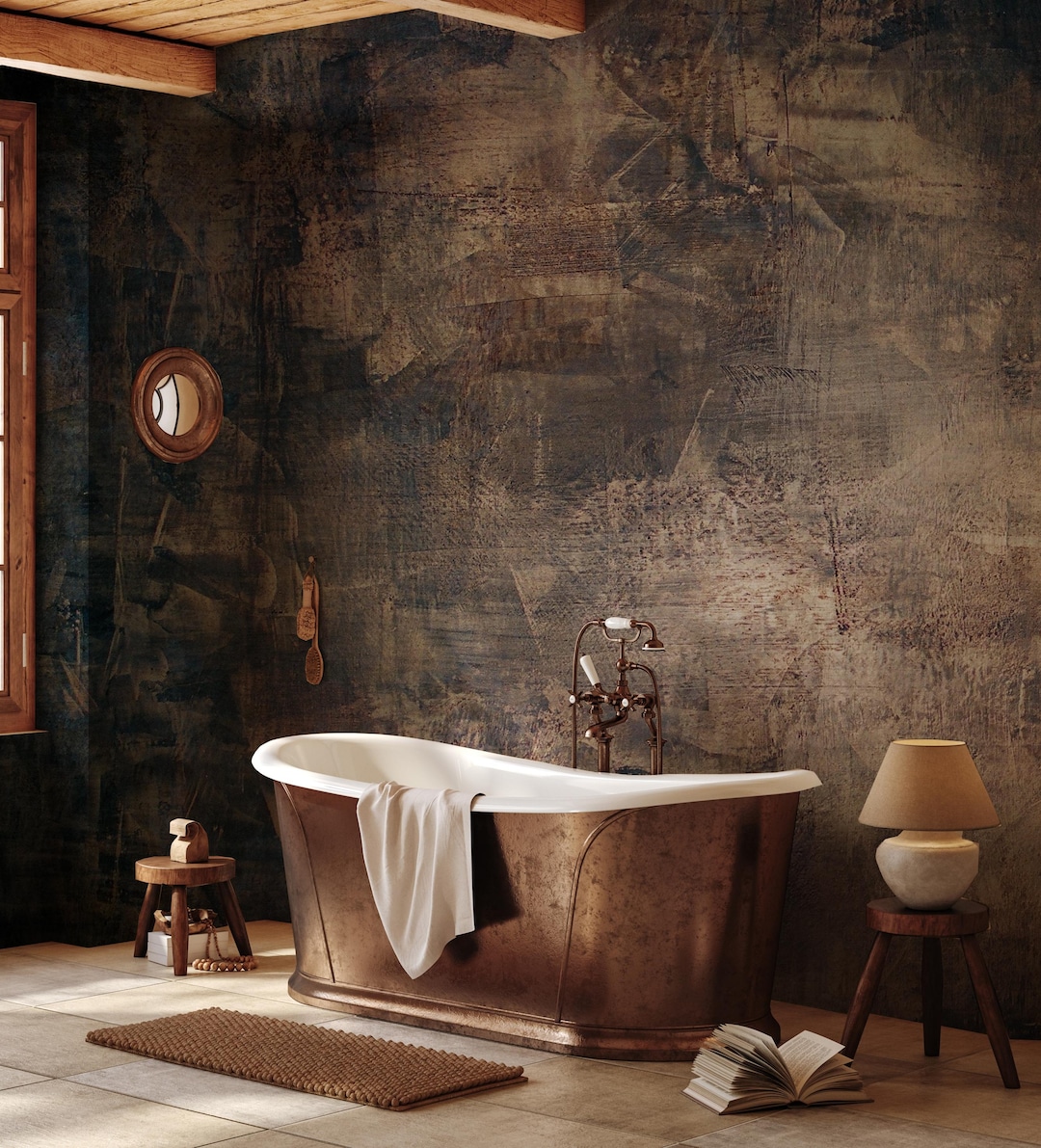 Heavy Textured Concrete Stone Wallpaper • Brown Marble Look Wall Mural ...