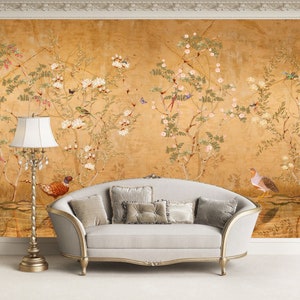 Chinoiserie Wallpaper, Floral Wallpaper, Boho Floral Wall Mural, Peel and Stick