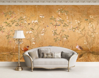 Chinoiserie Wallpaper, Floral Wallpaper, Boho Floral Wall Mural, Peel and Stick