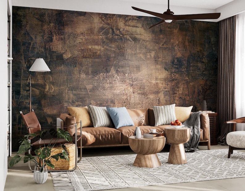 Heavy Textured Concrete Stone Wallpaper • Brown Marble Look Wall Mural ...