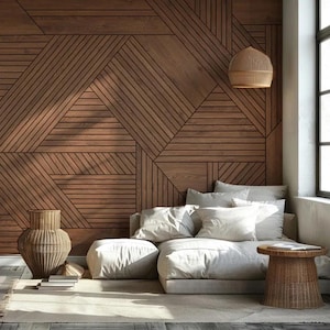 Wood Panel Wallpaper | Geometric Slat Wall Look | Modern Peel and Stick