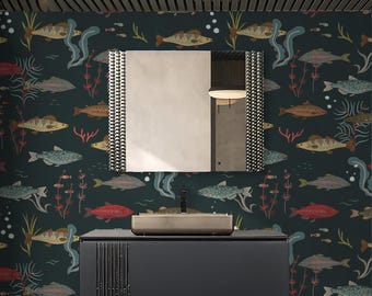 Tropical Fish Peel and Stick Wallpaper - Underwater Plants Removable Wall Art