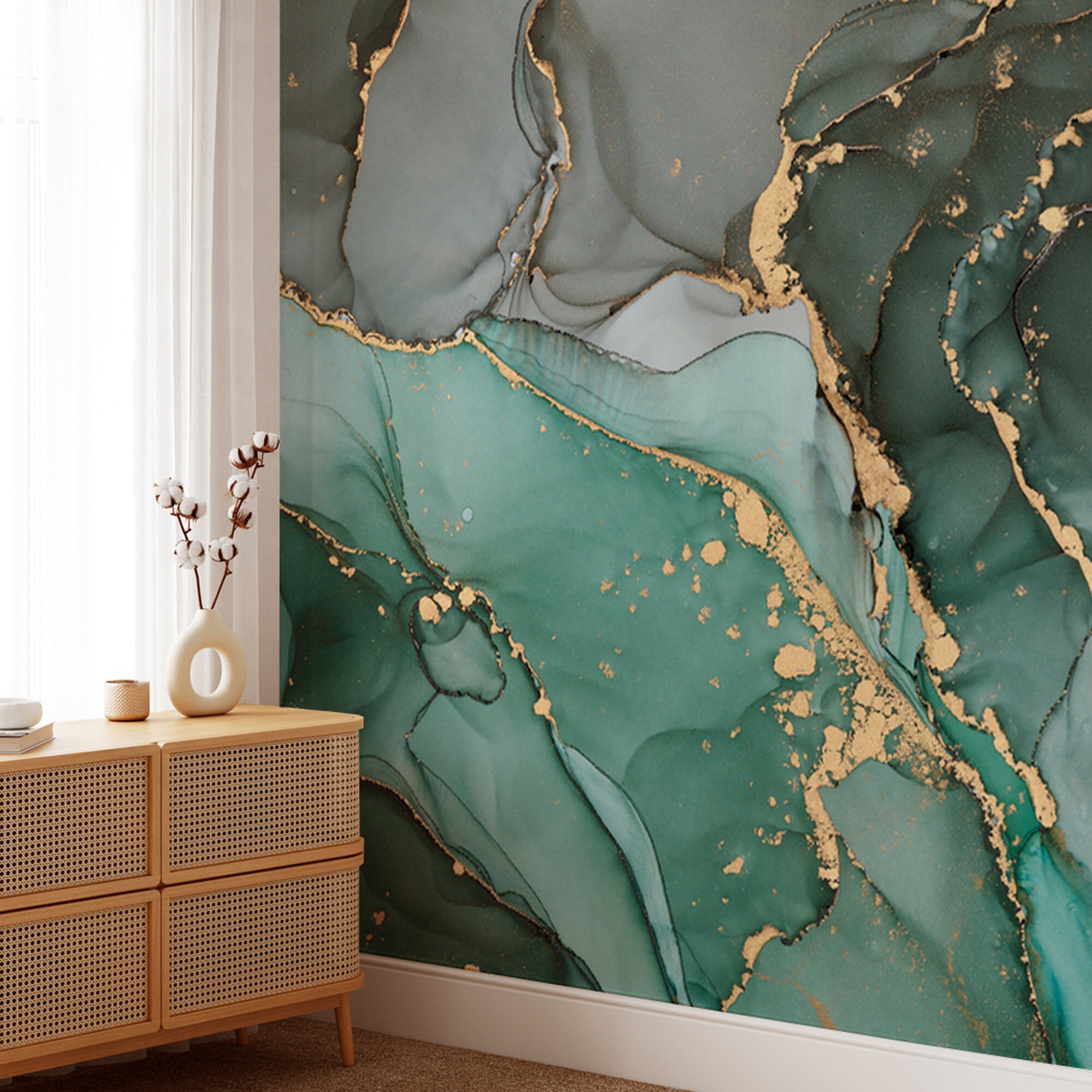 Green Marble Wallpaper Marble Peel and Stick Wallpaper Etsy