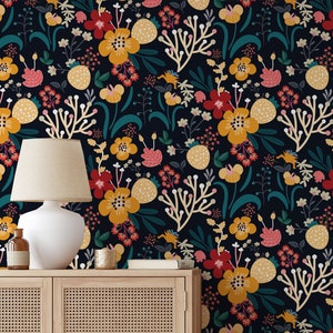 Peel and Stick Wallpaper, Floral Wallpaper, Removable Wallpaper, Temporary Wallpaper,  Wall Paper