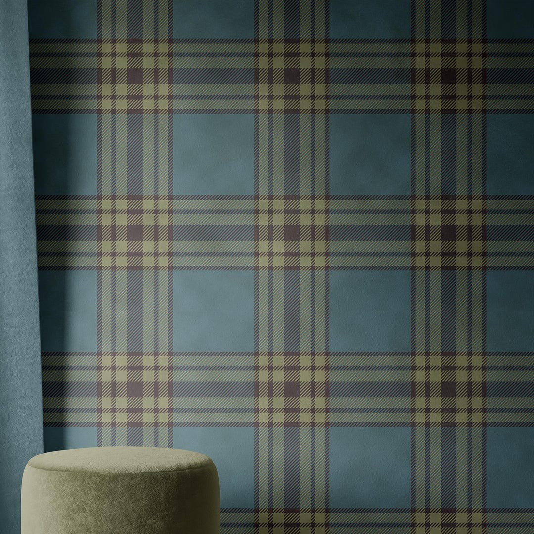 Moody Plaid Wallpaper | Navy Blue English Style Bedroom Bathroom | Dark ...
