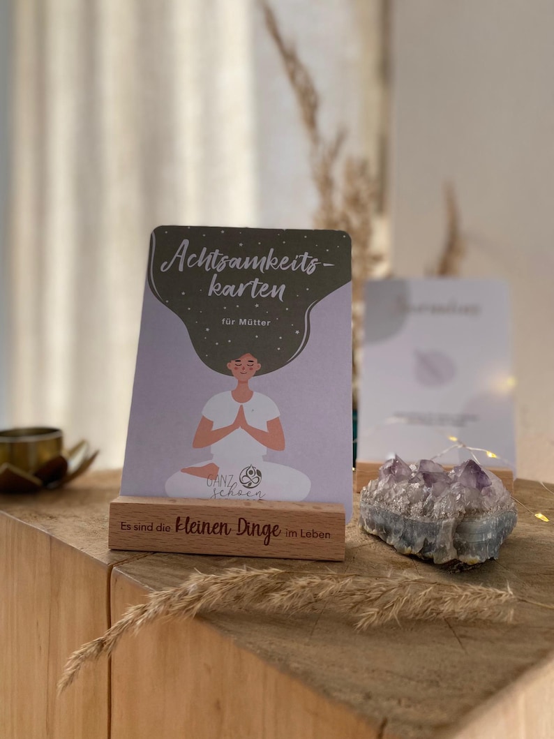 Mindfulness Cards for Mothers | 31 Encouragement Cards with Exercises, Affirmations & Meditations | Self-Care Gift + Wooden Stand image 14