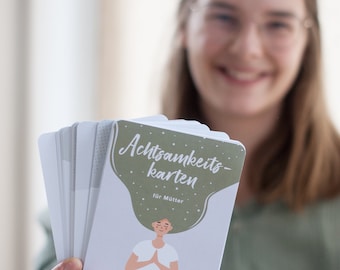 AFFIRMATIONSKARTENSET MAMA,31 Achtsamkeitskarten für einen achtsamen Alltag/Übungen,Affirmationen,Illustrationen für Mütter + Holzaufsteller