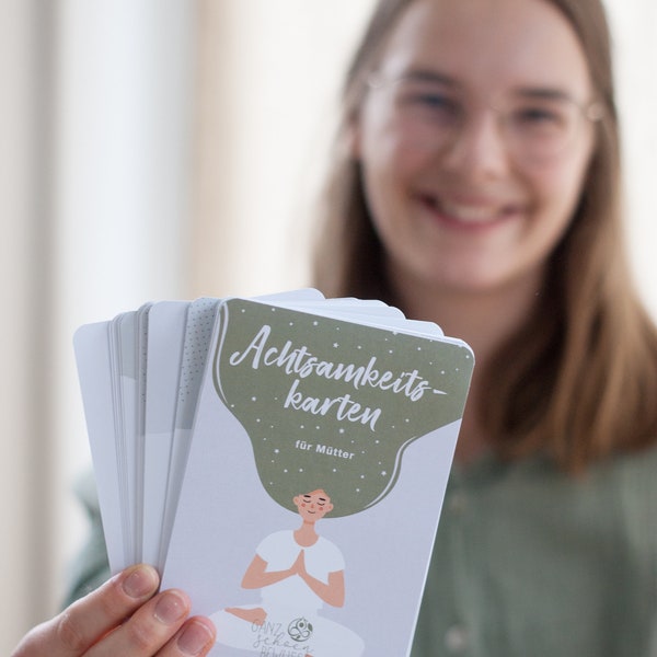 AFFIRMATION CARD SET MOM, 31 mindfulness cards for a mindful everyday life/exercises, affirmations, illustrations for mothers + wooden stand