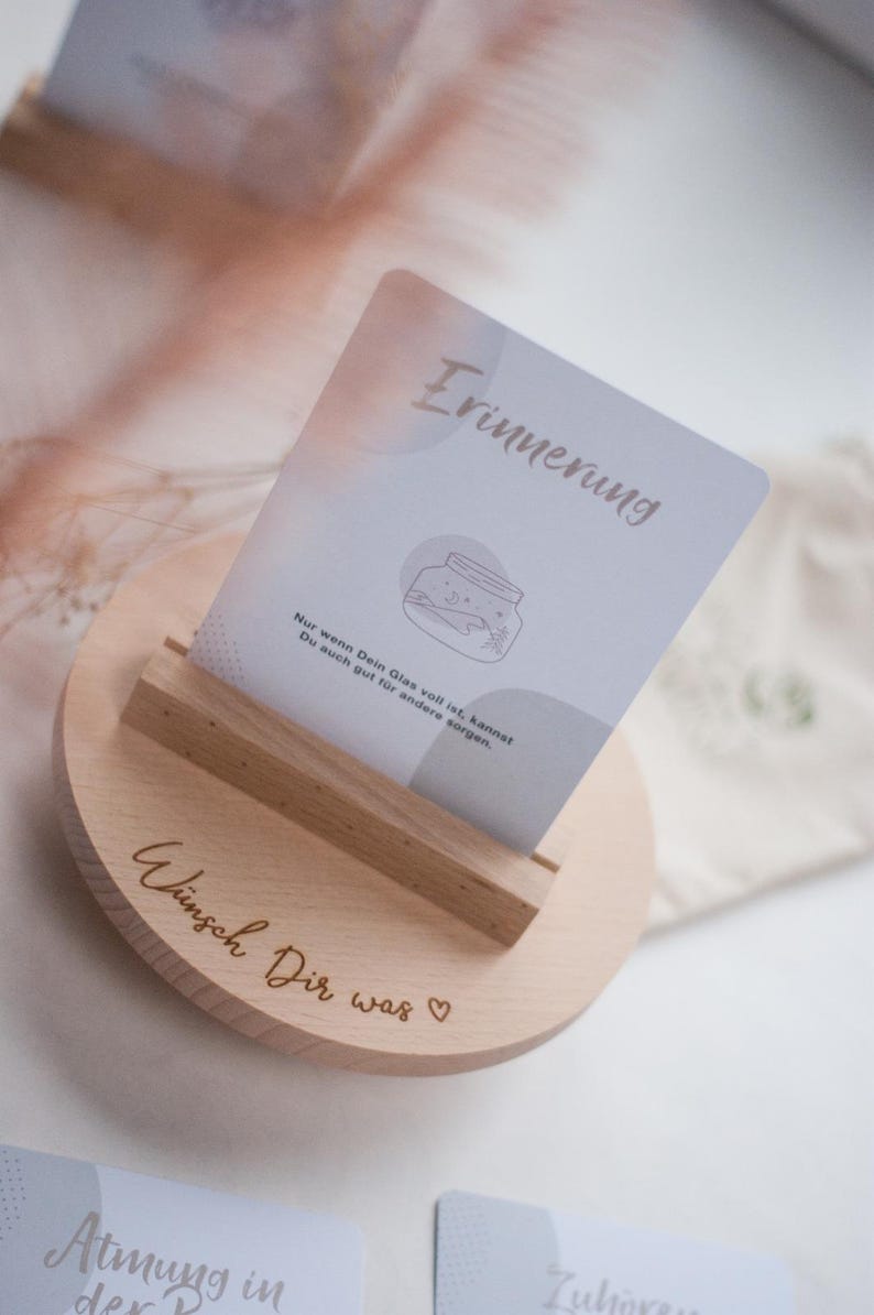 Mindfulness Cards for Mothers | 31 Encouragement Cards with Exercises, Affirmations & Meditations | Self-Care Gift + Wooden Stand image 12