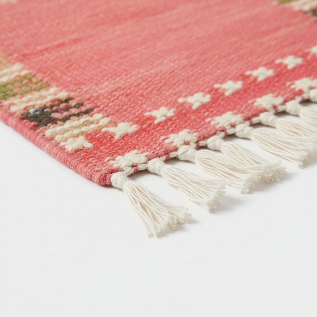 Handmade Pink Geometric Wool Rug, Modern Boho Flatweave Area Rug ...