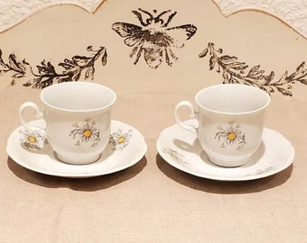 2 Winterling Bavaria coffee cups, daisy decor, vintage porcelain pair