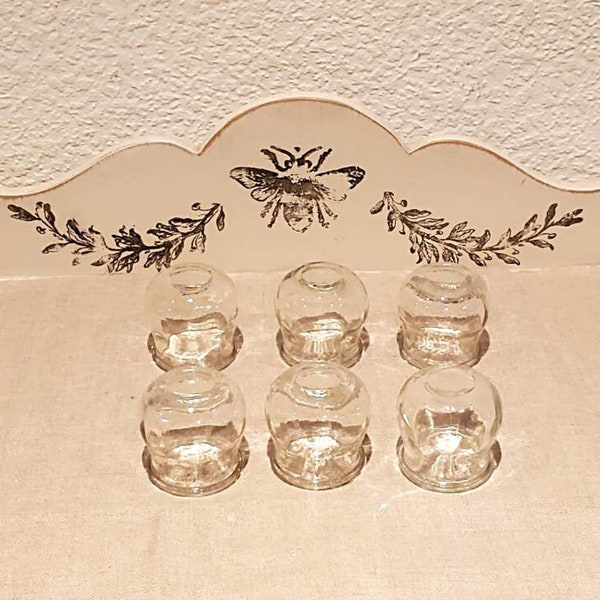 Lot de 6 ventouses médicales en verre vintage. Photophores en verre soufflé. 6 Cloches en verres ancien pour bougies. Déco mariage Bohème