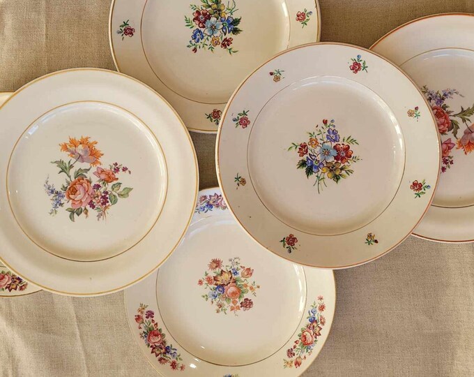 Vintage Mismatched Service PHILIPPINE. 6 Flat Plates in Old Opaque