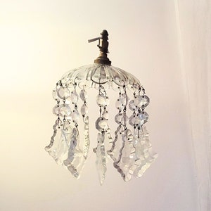 Vintage crystal pendant light – 12-branch cut glass chandelier – French antique lighting – Shabby chic glass hanging lamp