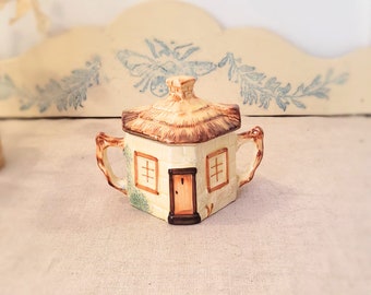 Keele Street Pottery cottage ware sugar bowl, thatched roof, Staffordshire