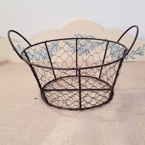 Vintage French Wire Basket – Round Egg or Potato Storage – Country Kitchen Style