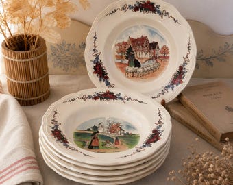 Set of 12 Obernai Sarreguemines Loux Dessert Plates, Alsatian
