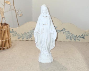 Petite Vierge ancienne en porcelaine biscuit, statue de Marie blanche, figurine religieuse vintage