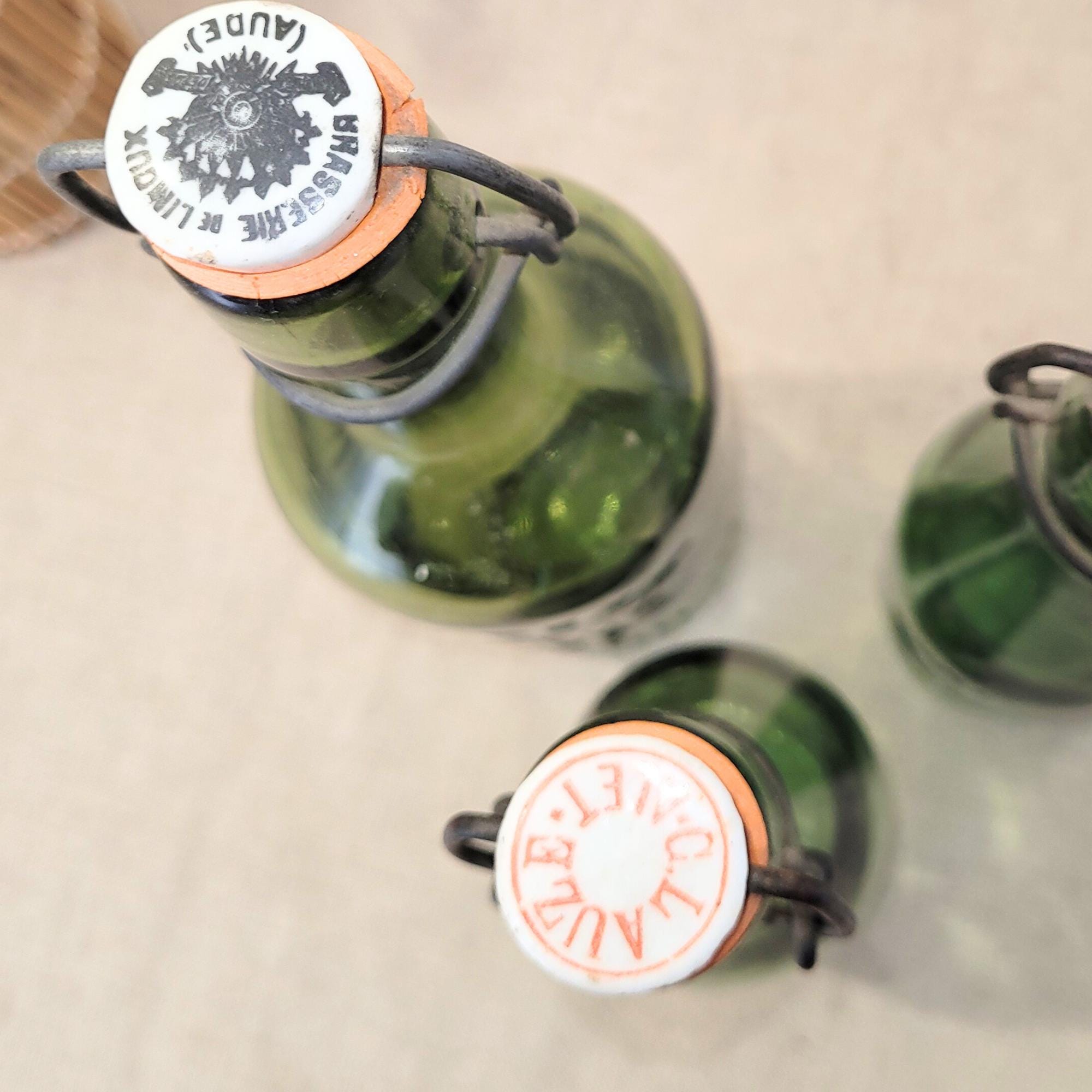 ヴィンテージの緑色のガラス製ビール瓶3本セット — Limoux Alet